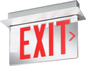 Lithonia LRP W 1 RC RA 120/277LED Edge Lit Exit Sign, White Housing, Single Face, Red on Clear, Right Indicator, 120-277V, AC Only, Ceiling or Back Mount, Complete Exit Panel and Rough-In Section