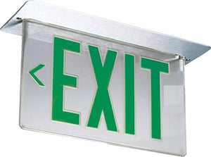 Lithonia LRP W 1 GC LA 120/277LED Edge Lit Exit Sign, White Housing, Single Face, Green on Clear, Left Indicator, 120-277V, AC Only, Ceiling or Back Mount, Complete Exit Panel and Rough-In Section