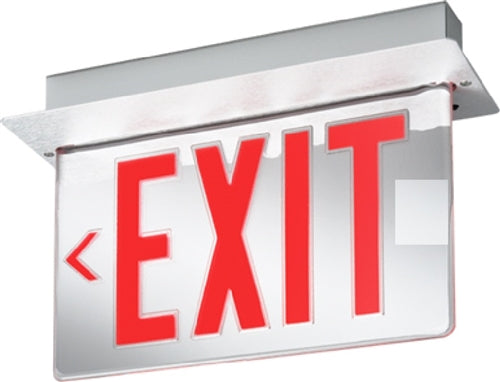 Lithonia LRP W 1 RC LA 120/277LED Edge Lit Exit Sign, White Housing, Single Face, Red on Clear, Left Indicator, 120-277V, AC Only, Ceiling or Back Mount, Complete Exit Panel and Rough-In Section