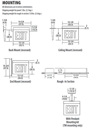 Lithonia LRP W 1 GC 120/277LED Edge Lit Exit Sign, White Housing, Single Face, Green on Clear, No Indicator, 120-277V, AC Only, Ceiling or Back Mount, Complete Exit Panel and Rough-In Section