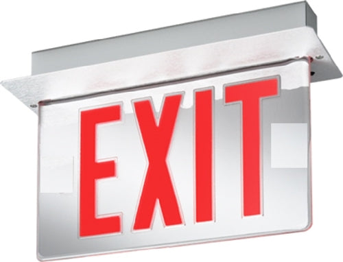Lithonia LRP W 1 RC 120/277LED Edge Lit Exit Sign, White Housing, Single Face, Red on Clear, No Indicator, 120-277V, AC Only, Ceiling or Back Mount, Complete Exit Panel and Rough-In Section