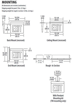 Lithonia LRP W 1 RC 120/277LED Edge Lit Exit Sign, White Housing, Single Face, Red on Clear, No Indicator, 120-277V, AC Only, Ceiling or Back Mount, Complete Exit Panel and Rough-In Section