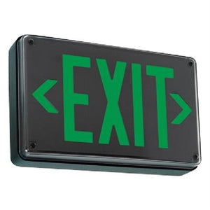 Lithonia LV S 1 G 120/277 All-Condition LED Exit Light, Stencil Face, Black Faceplate on Black Housing, Single Face, Green Letter, 120/277V, Back Mount