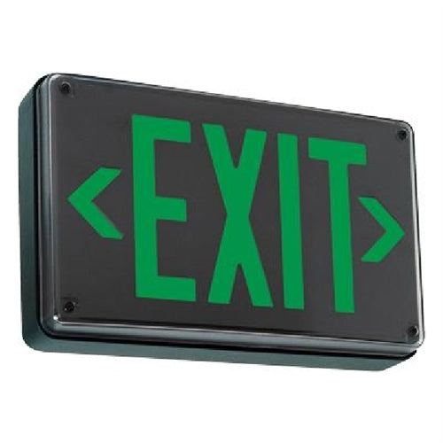 Lithonia LV S 2 G 120/277 UM All-Condition LED Exit Light, Stencil Face, Black Faceplate on Black Housing, Single Face, Green Letter, 120/277V, Universal Mount