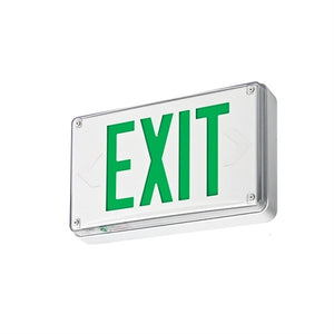 Lithonia LV S W 2 G 120/277 UM All-Condition LED Exit Light, Stencil Face, White Faceplate on White Housing, Single Face, Green Letter, 120/277V, Universal Mount