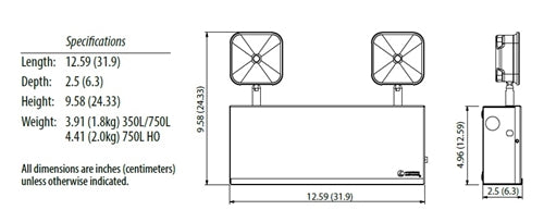 Lithonia TCU 350L M4  Steel Emergency Light, 120-347V, 50-60Hz, 371 Lumens, 2.4W Remote Capacity