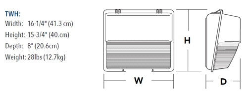 Lithonia TWH LED ALO 50K 16-78W Wallpack LED Light, 2,076 - 9,214 Lumens, 5000K, 120-277V, Textured Dark Bronze