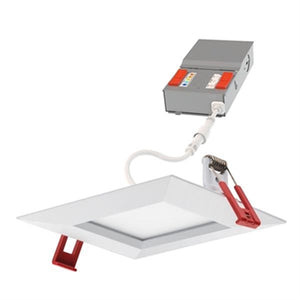 Lithonia WF4 SQ SM ALO40 SWW5 90CRI MW 4 inch LED Square Recessed Downlight, Canless, 9 Watts, Adjustble Lumen output 450/550/750, 2700K-5000K, 80 CRI, Matte White
