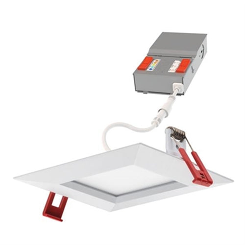 Lithonia WF4 SQ SM ALO40 SWW5 90CRI MW 4 inch LED Square Recessed Downlight, Canless, 9 Watts, Adjustble Lumen output 450/550/750, 2700K-5000K, 80 CRI, Matte White