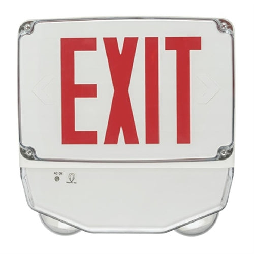 Lithonia WLTC 1 R SD TPS M4 Wet Location LED Red Exit Sign Combo with Battery Backup, White Single Face, Red Letter
