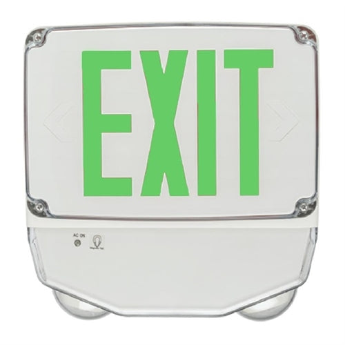 Lithonia WLTC 2 G SD TPS M4 Wet Location Double Face LED Green Exit Sign Combo with Battery Backup, White Double Face, Green Letter