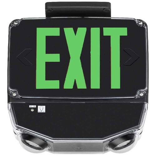 Lithonia WLTC B 2 G SD TPS M4 Wet Location LED Green Exit Sign Combo with Battery Backup, Black Double Face, Green Letter