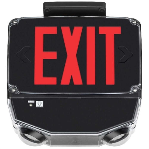 Lithonia WLTC B 2 R SD TPS M4 Wet Location LED Green Exit Sign Combo with Battery Backup, Black Double Face, Red Letter