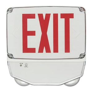 Lithonia WLTC 1 R SD M4 Wet Location LED Exit Sign Combo with Battery Backup, White Housing, Single Face, Red Letter, Self-Diagnostics