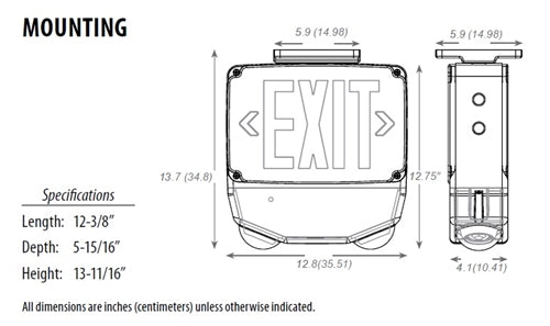 Lithonia WLTC 1 R SD M4 Wet Location LED Exit Sign Combo with Battery Backup, White Housing, Single Face, Red Letter, Self-Diagnostics