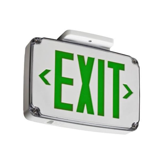 Lithonia WLTE GY 2 G Wet Location Exit Sign, Gray Housing, Double Face, Green Letter