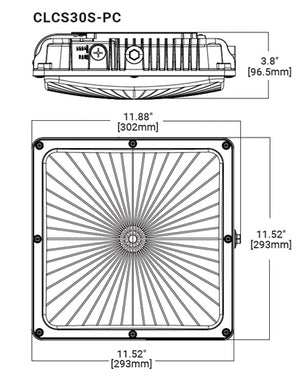 Lumark CLCS30S-PC 50-120W Low Profile Canopy Parking Garage Light, Surface Mount, Selectable Lumens: 7300-17600 lumens, 120-277V, Bronze with Photocell