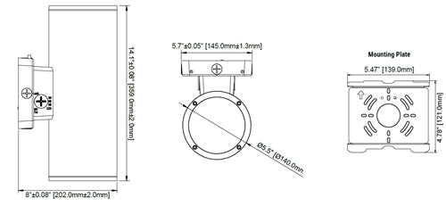 Lumark CYL-2D-30W-347V-PC 15-30W LED Wall LED Cylinder Light, Selectable CCT 3000/4000/5000K, 80CRI, 120-347V, 50/60Hz, Photocell Option