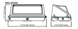 Lumark WPLLED38S 120-150W Large LED Wall Pack, 17300-21000 Lumens, Selectable CCT 3000/3500/4000/5000/6500K, 80 CRI, 120-347V, 50/60Hz, Selectable Dusk-to-Dawn via Button-Type Photocontrol