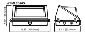 Lumark WPMLED26S 70-100W Medium LED Wall Pack, 10000-149000 Lumens, Selectable CCT 3000/3500/4000/5000/6500K, 80 CRI, 120-347V, 50/60Hz, Selectable Dusk-to-Dawn via Button-Type Photocontrol