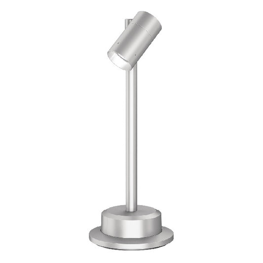 Lumiere 1002-P1-SMS-FL-LED2790-F-CS-24-L1-UNV-RSM 10W Lanterra 1002 LED Pathway Floodlight, 1 Head, Side Swivel, Flush Lens Hood, 2700K, 90 CRI, Flood Optic, City Silver Finish, 24" Stem, 120-277, Mounts Directly to Junction Box