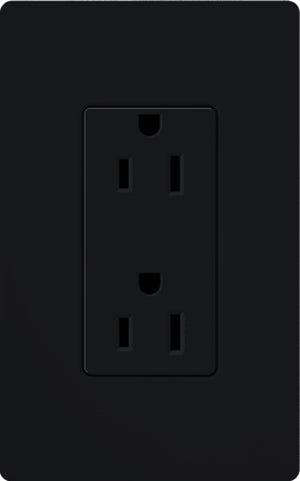 Lutron CAR-15-BL Claro 15A Duplex Receptacle, Not Tamper Resistant, in Black