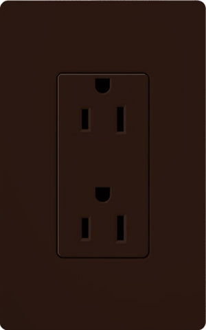 Lutron CAR-15-BR Claro 15A Duplex Receptacle, Not Tamper Resistant, in Brown