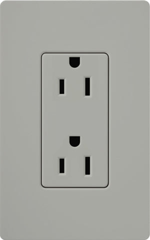 Lutron CAR-15-GR Claro 15A Duplex Receptacle, Not Tamper Resistant, in Gray