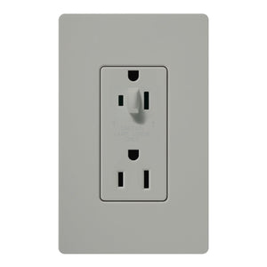 Lutron CAR-15-HDTR-GR Claro Tamper Resistant 15A Split Duplex Receptacle Half for Dimming Use in Gray