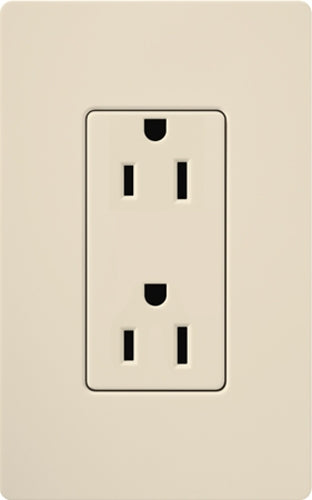 Lutron CAR-15-LA Claro 15A Duplex Receptacle, Not Tamper Resistant, in Light Almond