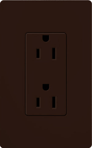 Lutron CAR-15H-BR Claro 15A Duplex Receptacle, Not Tamper Resistant, in Brown