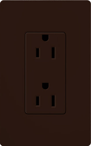 Lutron CAR-15H-BR Claro 15A Duplex Receptacle, Not Tamper Resistant, in Brown