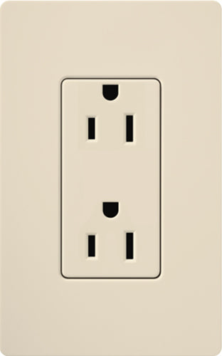 Lutron CAR-15H-LA Claro 15A Duplex Receptacle, Not Tamper Resistant, in Light Almond