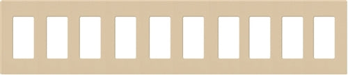 Lutron CW-10-BE (NT-R3R3R3R3R3R3R3R3R3R3-FB-BE) Nova T Screwless 10 Gang Wallplate Decora Opening, Fins Broken, in Beige, Matte Finish