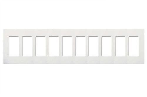 Lutron CW-10-WH (NT-R3R3R3R3R3R3R3R3R3R3-FB-WH) Nova T Screwless 10 Gang Wallplate Decora Opening, Fins Broken, in White, Matte Finish