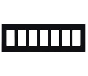 Lutron CW-7-BL (NT-R3R3R3R3R3R3R3-FB-BL) Nova T Screwless 7 Gang Wallplate Decora Opening, Fins Broken, in Black, Matte Finish