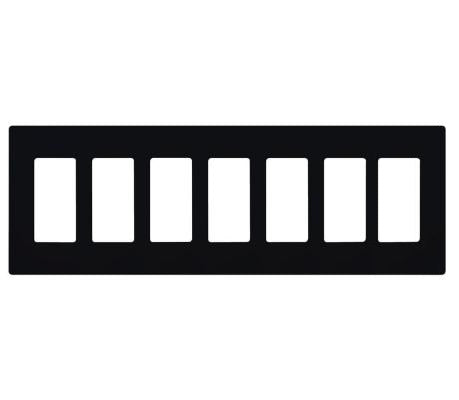 Lutron CW-7-BL (NT-R3R3R3R3R3R3R3-FB-BL) Nova T Screwless 7 Gang Wallplate Decora Opening, Fins Broken, in Black, Matte Finish
