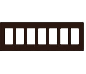 Lutron CW-7-BR (NT-R3R3R3R3R3R3R3-FB-BR) Nova T Screwless 7 Gang Wallplate Decora Opening, Fins Broken, in Brown, Matte Finish