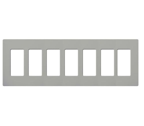 Lutron CW-7-GR (NT-R3R3R3R3R3R3R3-FB-GR) Nova T Screwless 7 Gang Wallplate Decora Opening, Fins Broken, in Gray, Matte Finish