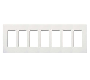 Lutron CW-7-WH (NT-R3R3R3R3R3R3R3-FB-WH) Nova T Screwless 7 Gang Wallplate Decora Opening, Fins Broken, in White, Matte Finish