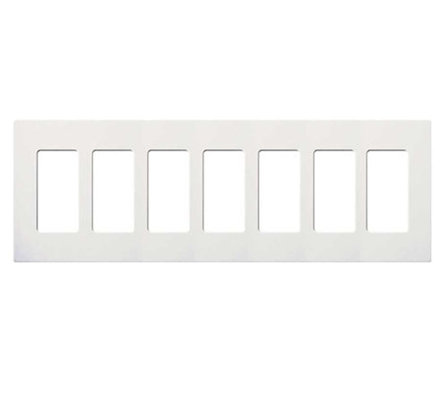 Lutron CW-7-WH (NT-R3R3R3R3R3R3R3-FB-WH) Nova T Screwless 7 Gang Wallplate Decora Opening, Fins Broken, in White, Matte Finish