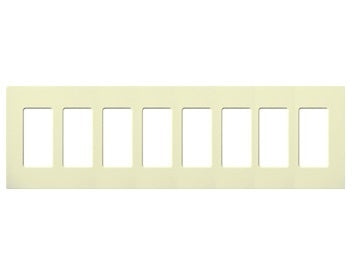 Lutron CW-8-AL (NT-R3R3R3R3R3R3R3R3-FB-AL) Nova T Screwless 8 Gang Wallplate Decora Opening, Fins Broken, in Almond, Matte Finish