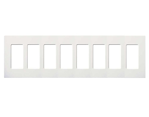 Lutron CW-8-WH (NT-R3R3R3R3R3R3R3R3-FB-WH) Nova T Screwless 8 Gang Wallplate Decora Opening, Fins Broken, in White, Matte Finish
