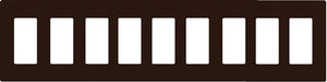 Lutron CW-9-BR (NT-R3R3R3R3R3R3R3R3R3-FB-BR) Nova T Screwless 9 Gang Wallplate Decora Opening, Fins Broken, in Brown, Matte Finish