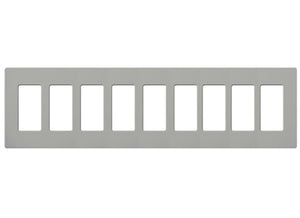 Lutron CW-9-GR (NT-R3R3R3R3R3R3R3R3R3-FB-GR) Nova T Screwless 9 Gang Wallplate Decora Opening, Fins Broken, in Gray, Matte Finish