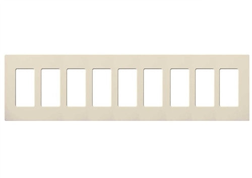 Lutron CW-9-LA (NT-R3R3R3R3R3R3R3R3R3-FB-LA) Nova T Screwless 9 Gang Wallplate Decora Opening, Fins Broken, in Light Almond, Matte Finish
