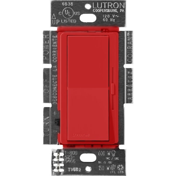 Lutron DVSCF-103P-SR Diva Satin 120V / 8A Fluorescent 3-Wire / Hi-Lume LED Single Pole / 3-Way Dimmer in Signal Red