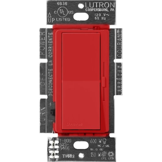Lutron DVSCF-103P-SR Diva Satin 120V / 8A Fluorescent 3-Wire / Hi-Lume LED Single Pole / 3-Way Dimmer in Signal Red
