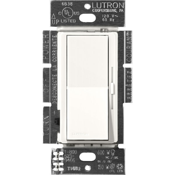 Lutron DVSCLV-600P-BW Diva Satin 600VA, 500W Magnetic Low Voltage Single Pole Dimmer in Brilliant White