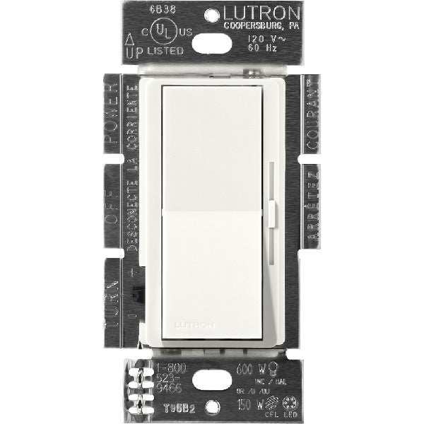 Lutron DVSCLV-600P-GL Diva Satin 600VA, 500W Magnetic Low Voltage Single Pole Dimmer in Glacier White